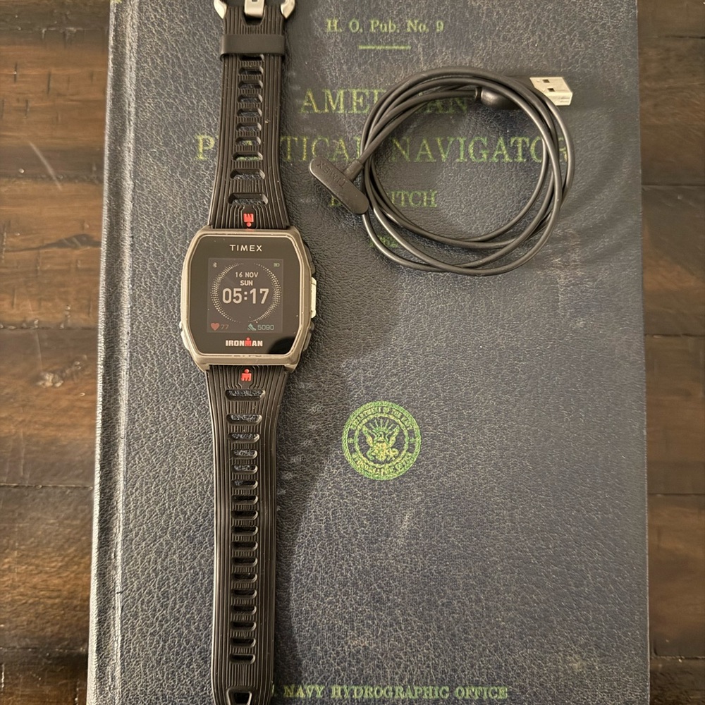 Timex Black and Silver Smartwatch with USB Cable